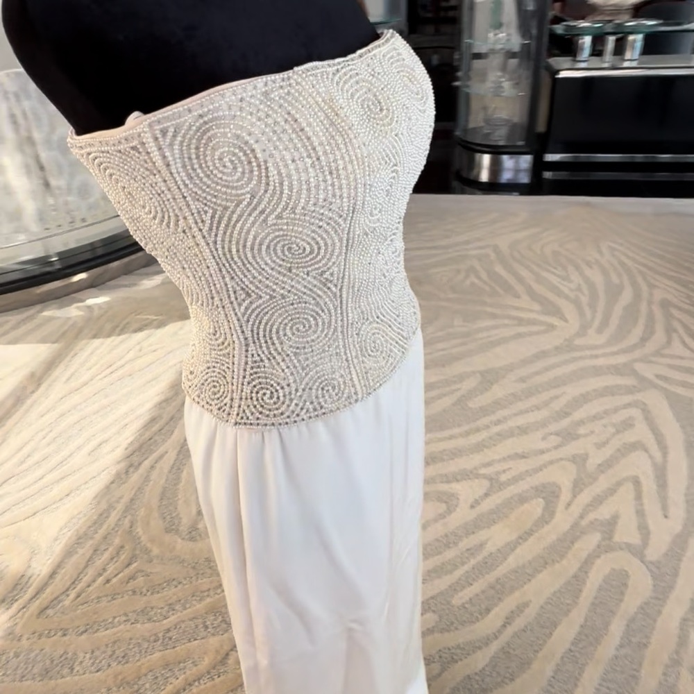 Vintage Handmade Strapless Cream Hand Beaded and pearled corset top and skirt - Picture 1 of 12